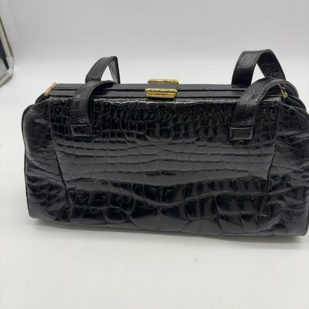 Titta Dell'Acqua Maxima Black Leather Genuine Alligator Bag